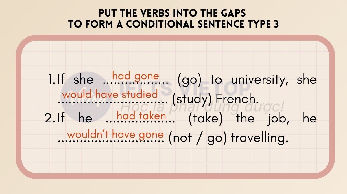 Put the verbs into the gaps to form a conditional sentence type 3