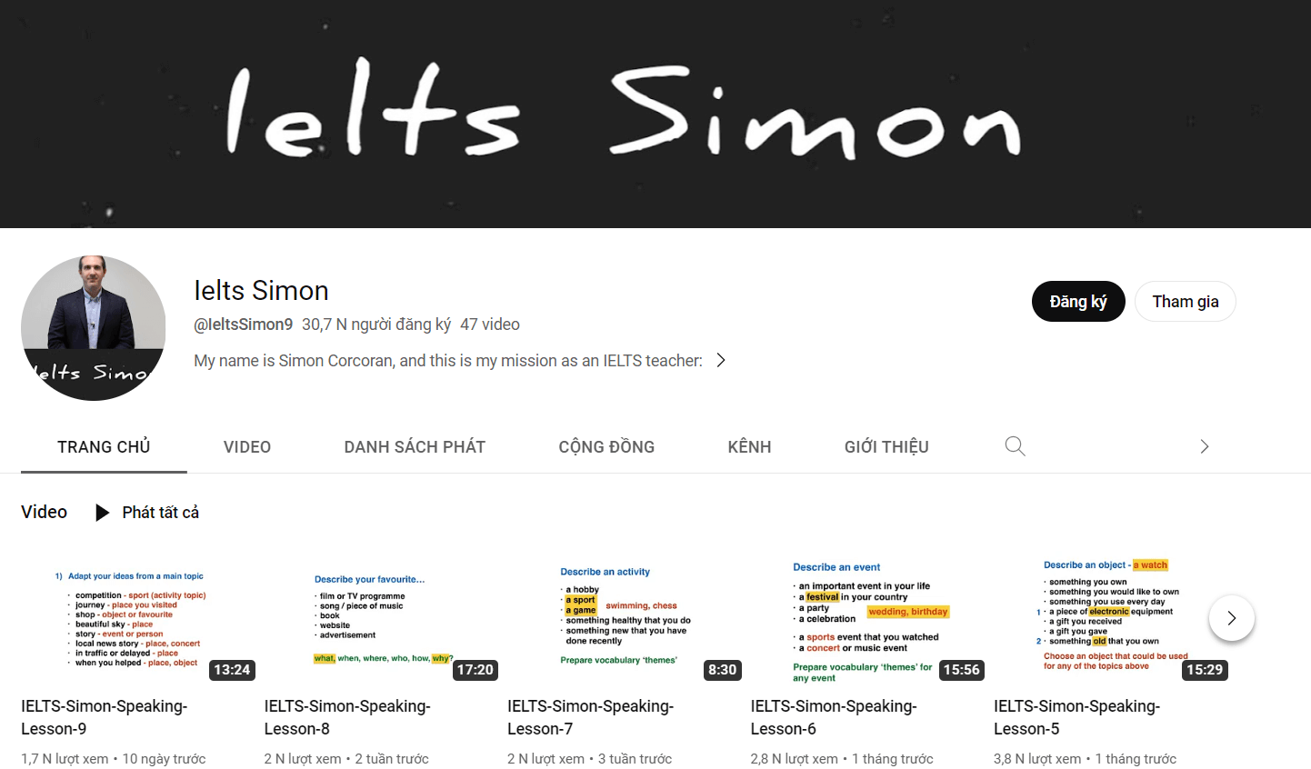 Kênh youtube học IELTS - IELTS Simon