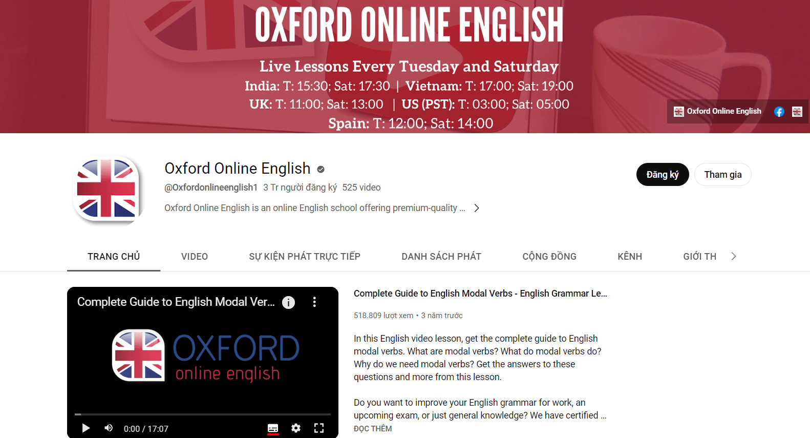 Kênh youtube học IELTS - Oxford Online English