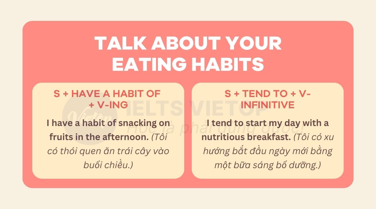 Cấu trúc sử dụng cho chủ đề talk about your eating habits