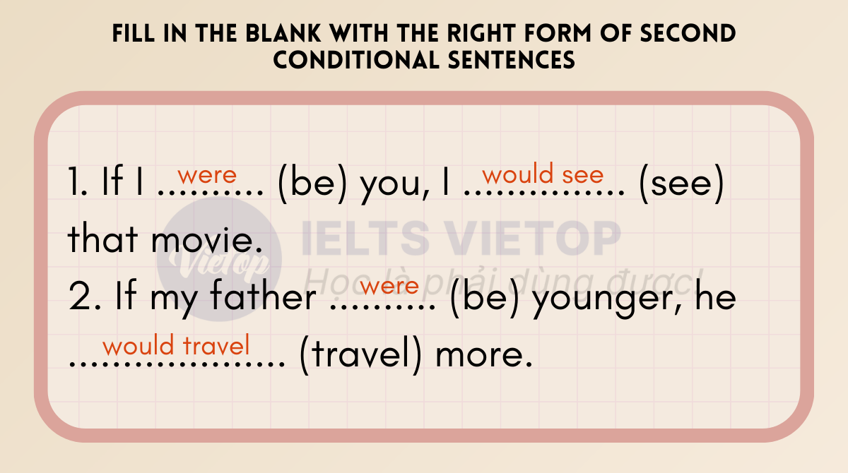 Fill in the blank with the right form of second conditional sentences