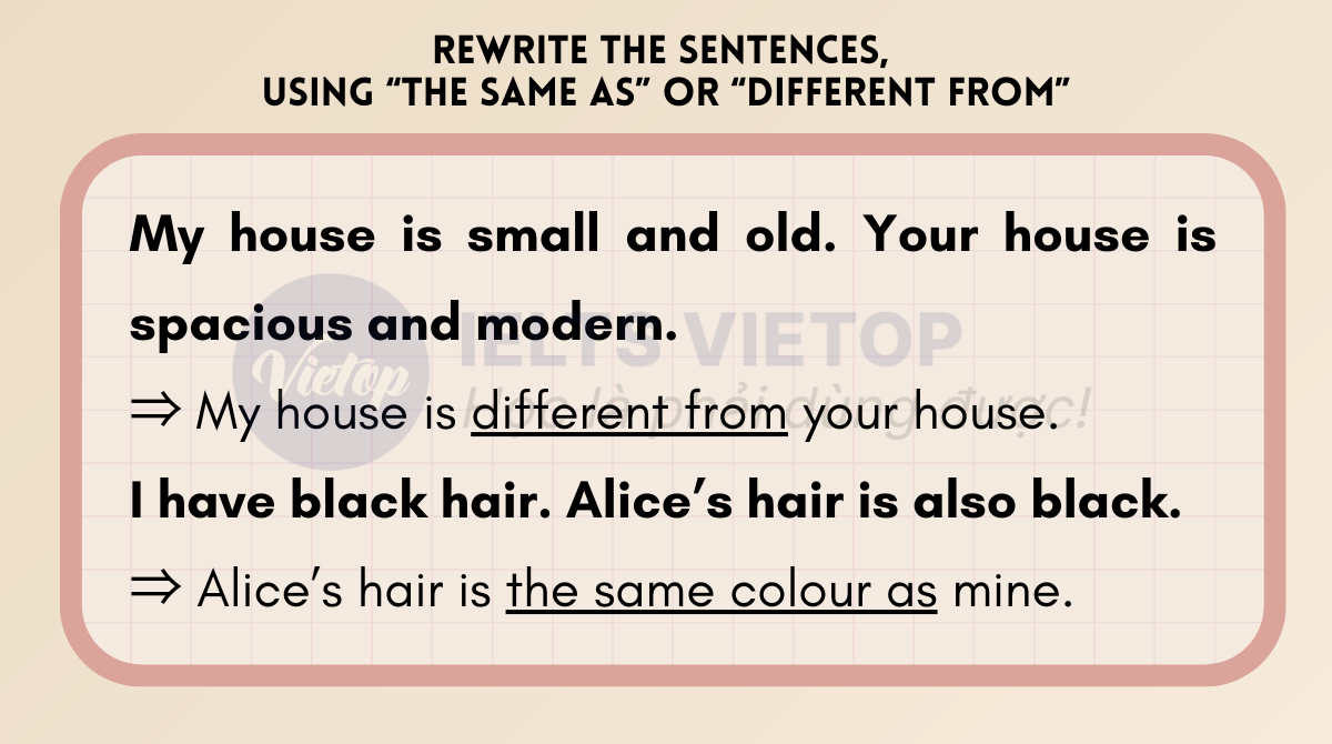 Rewrite the sentences, using the same as or different from
