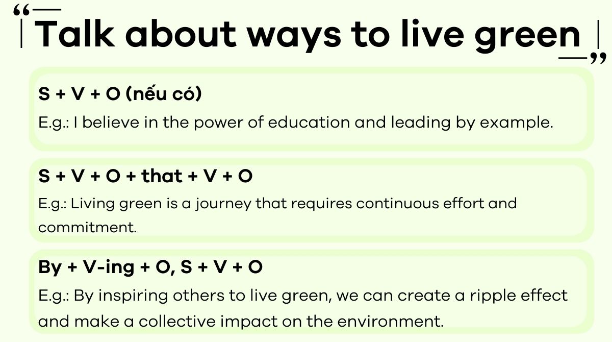 Cấu trúc talk about ways to live green
