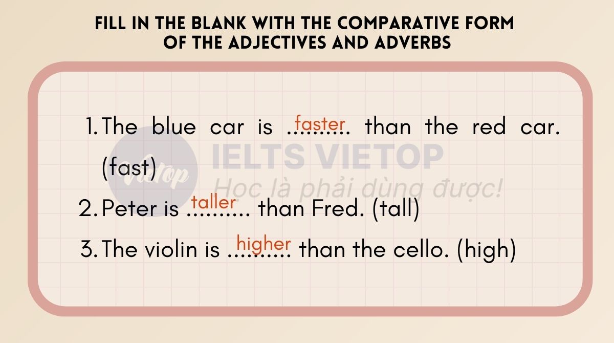 Fill in the blank with the comparative form of the adjectives and adverbs