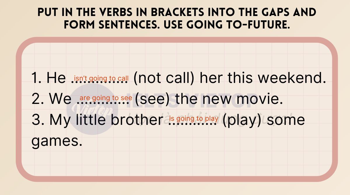 Put in the verbs in brackets into the gaps and form sentences. Use going to-future