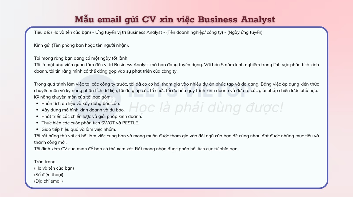 Mẫu email gửi CV xin việc Business Analyst