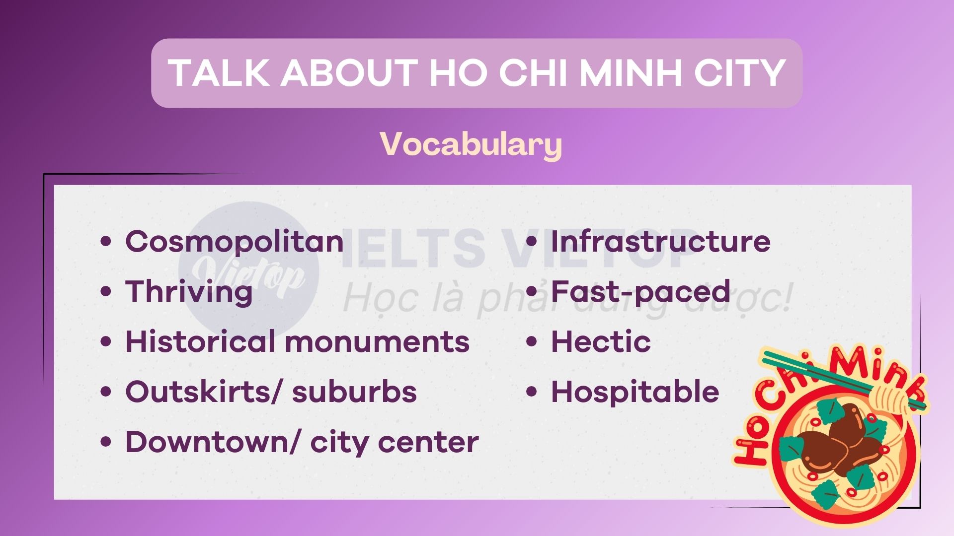 Từ vựng talk about Ho Chi Minh city